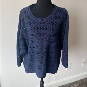 Elegant Navy Crochet Open Knit Women's Sweater Size XL